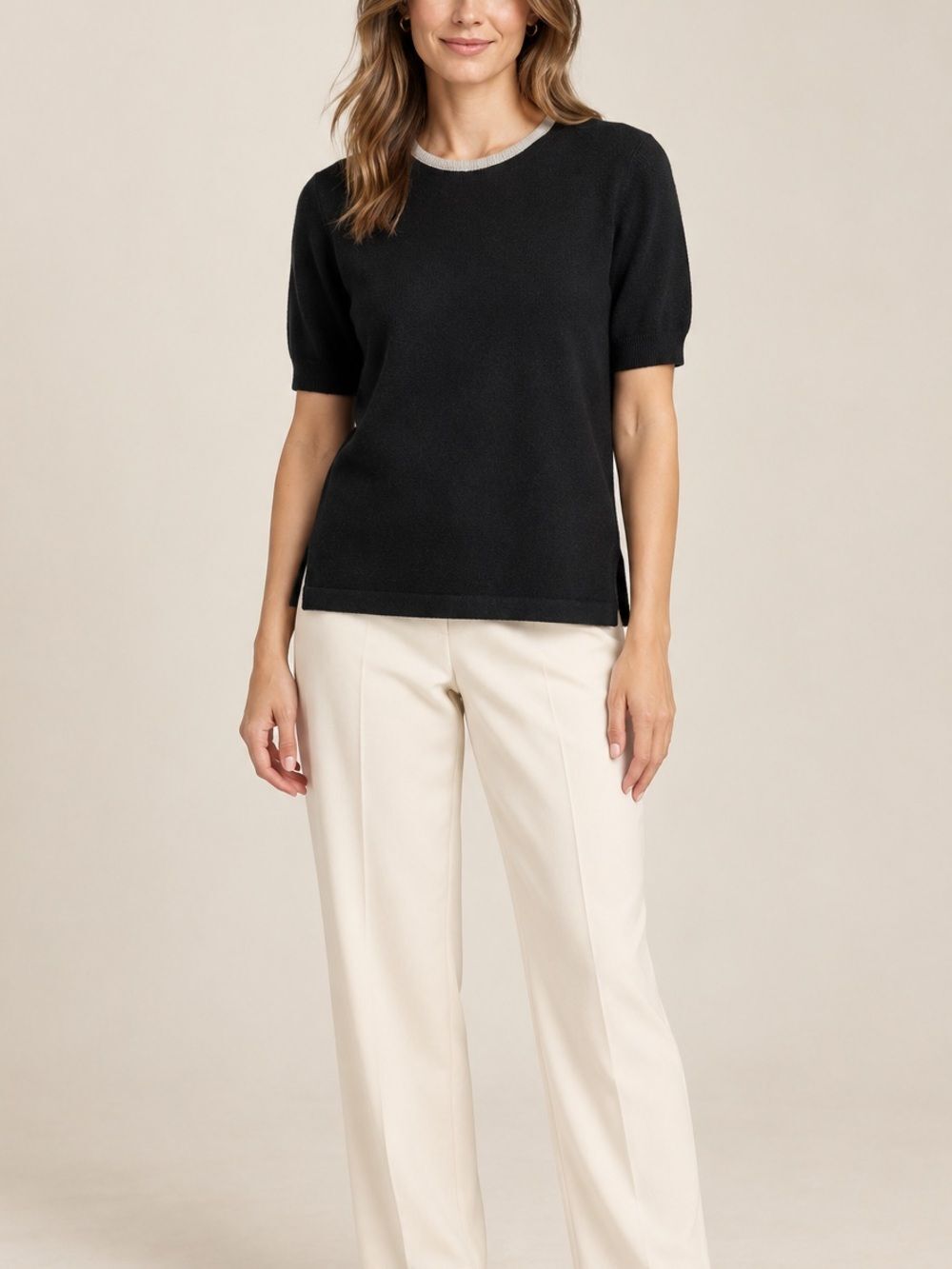 Richard Grand 100% Cashmere Black Short Sleeve Sweater Top Size M